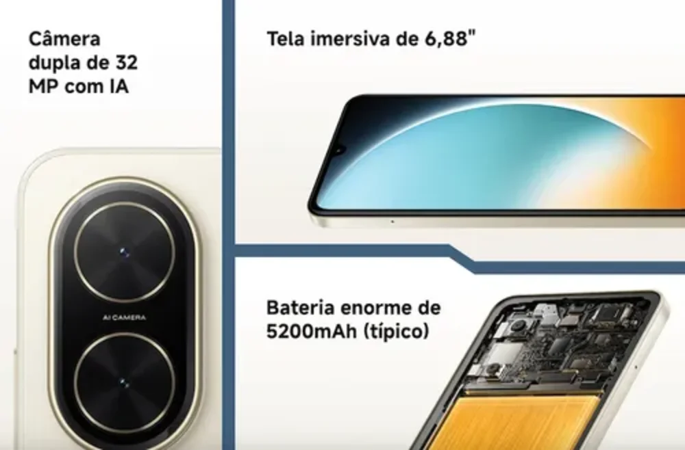 Imagem 3 de 4 do produto Celular Xiaomi Poco C71 128GB 4gb Ram De 6.88" 32mp 8mp - Azul (global)