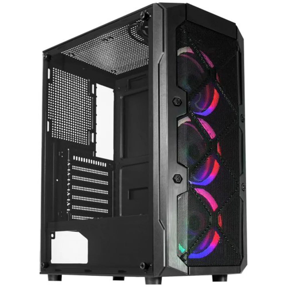 Gabinete Gamer K-mex Mesh Cg-02c5, 3x Fans RGB, Lateral Em Vidro Temperado, Usb 3.0, Atx, Preto - Cg02c5rh0010b0x