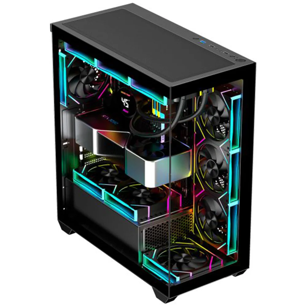Imagem 3 de 5 do produto Gabinete Gamer Aquário K-mex Torre Negra Cg-36dy, Frontal E Lateral Em Vidro Temperado, Atx, Usb 3.0, Preto - Cg36dyrh001cb0x