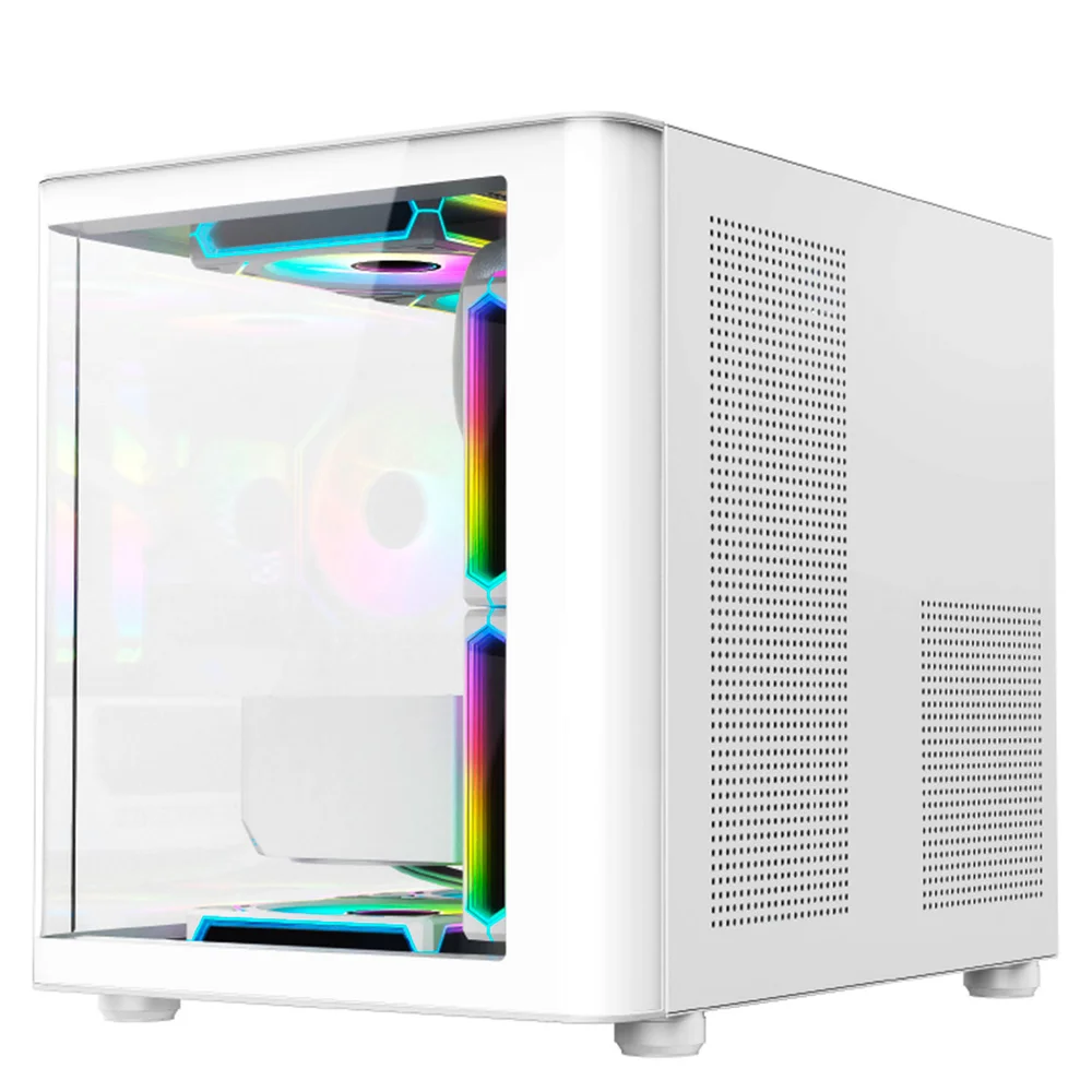 Imagem 2 de 5 do produto Gabinete Gamer Aquário Hayom Gb1799, 4x Fans RGB, Frontal E Lateral Em Vidro Temperado, Micro Atx - Branco