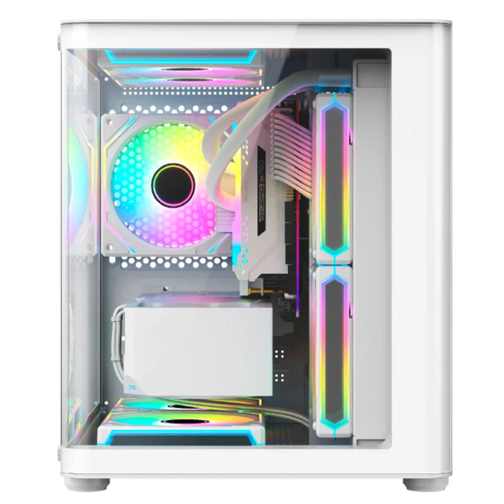 Imagem 4 de 5 do produto Gabinete Gamer Aquário Hayom Gb1799, 4x Fans RGB, Frontal E Lateral Em Vidro Temperado, Micro Atx - Branco