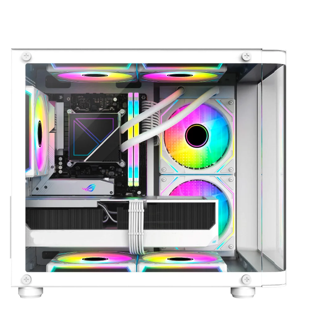 Imagem 5 de 5 do produto Gabinete Gamer Aquário Hayom Gb1799, 4x Fans RGB, Frontal E Lateral Em Vidro Temperado, Micro Atx - Branco