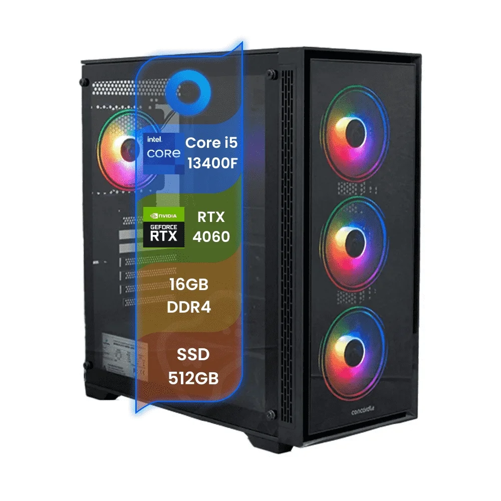 PC Gamer TOP Concórdia Processador i5 13400F 16GB SSD 512GB Placa RTX 4060 Fonte 500W FreeDos