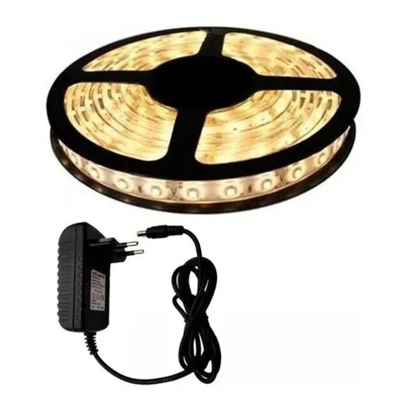Fita LED 5050 Branco Quente Rolo 5m Com Fonte 12v 5a