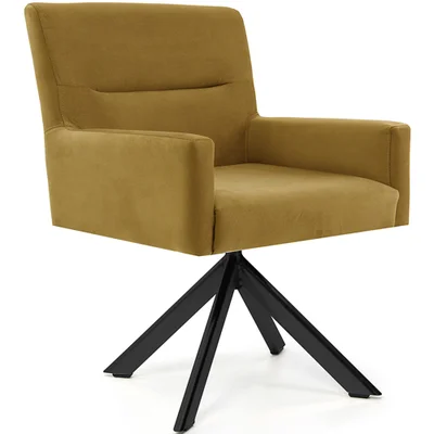 Cadeira Para Sala Angel Giratória Eiffel Preto Veludo Mostarda - Nexta Casa