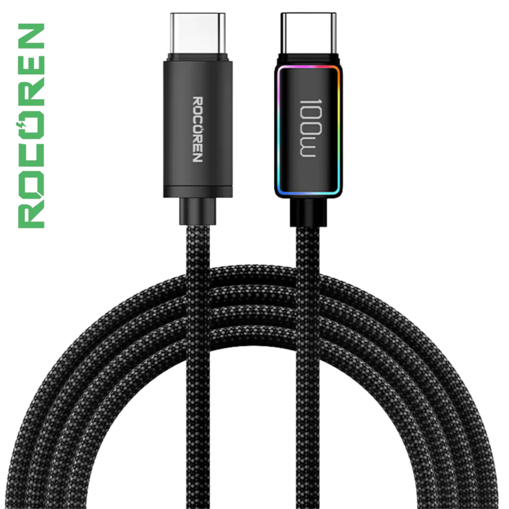 Cabo Usb-c Para Usb-c Turbo 100w RGB Rokoren Micai Series – Carregamento E Transferência De Dados