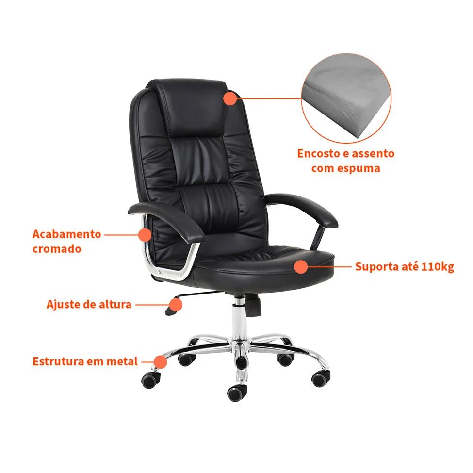 Imagem 3 de 5 do produto Cadeira De Escritório Presidente Giratória Com Relax Finland Preta