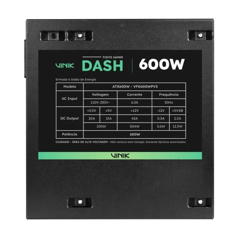 Imagem 3 de 5 do produto Fonte Gamer Vinik Dash 600w Preto - Vfg600wpv3
