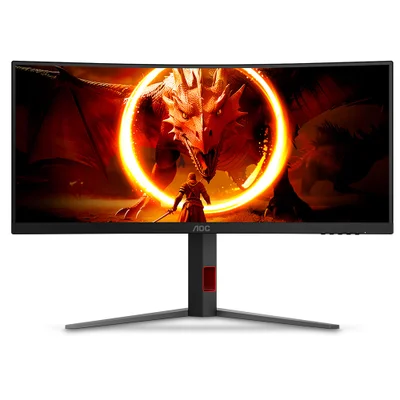 Monitor Gamer Curvo Agon Quad 34” Aoc Wqhd, 180hz, 0.5ms, Com 2.500.000:1 De Contraste - U34g4c/57 - Bivolt