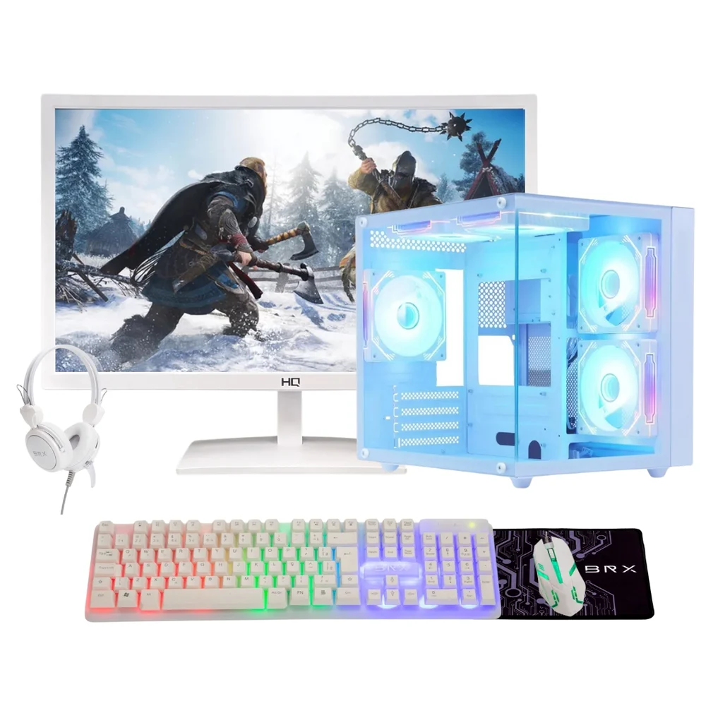 Computador Gamer Ryzen 5 3400g 16gb Ddr4 512gb Nvme Monitor 20 Gabinete C/ 4 Coolers RGB Branco