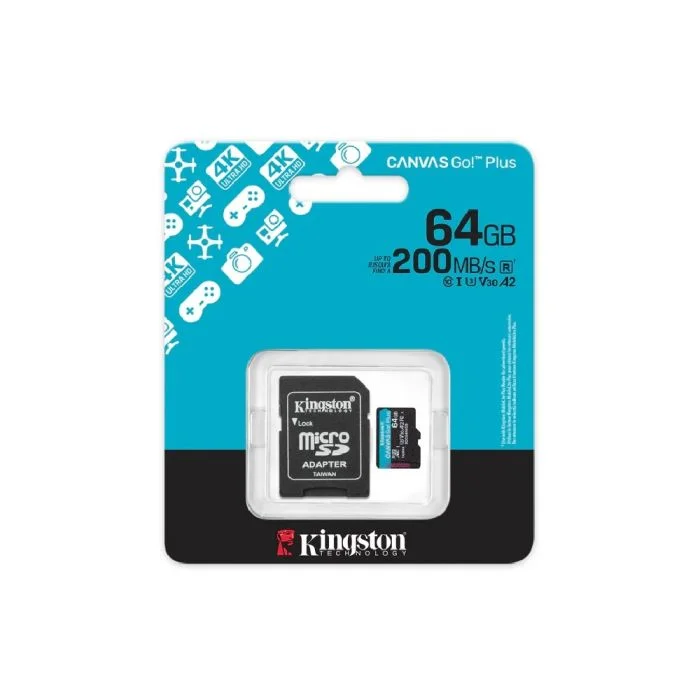 Imagem 5 de 5 do produto Cartão De Memória Micro Sd Kingston Canvas Go Plus 64gb Leitura 200mb/s Classe 10 U3 V30 - Sdcg4/64gb