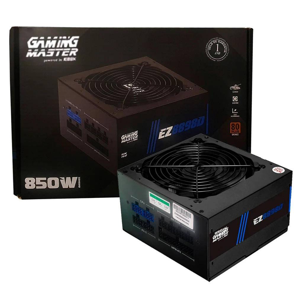 Fonte Gamer K-kmex 850w Real, Ez8898d, 80 Plus Bronze, Pfc Ativo, Full Modular, C/ Cabo, Silenciosa, Bivolt Automático - Ez8898d8503cb2x