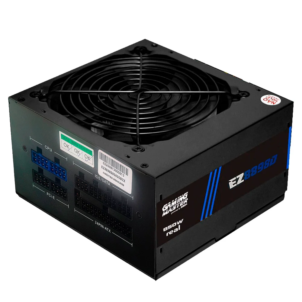 Imagem 3 de 5 do produto Fonte Gamer K-kmex 850w Real, Ez8898d, 80 Plus Bronze, Pfc Ativo, Full Modular, C/ Cabo, Silenciosa, Bivolt Automático - Ez8898d8503cb2x