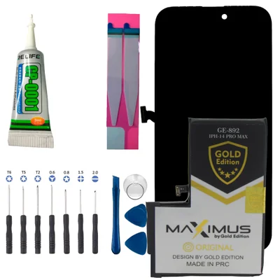 Tela Completa Jk Para Iphone 14 Pro Max + Bateria Gold + Kit