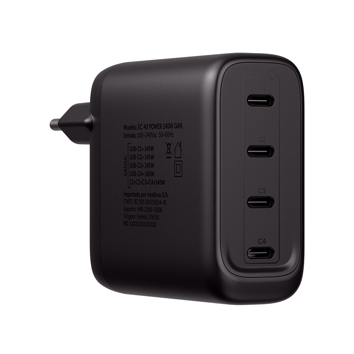 Carregador Turbo 4 Portas Usb-c 140w Gan Ec 40 Power Intelbras