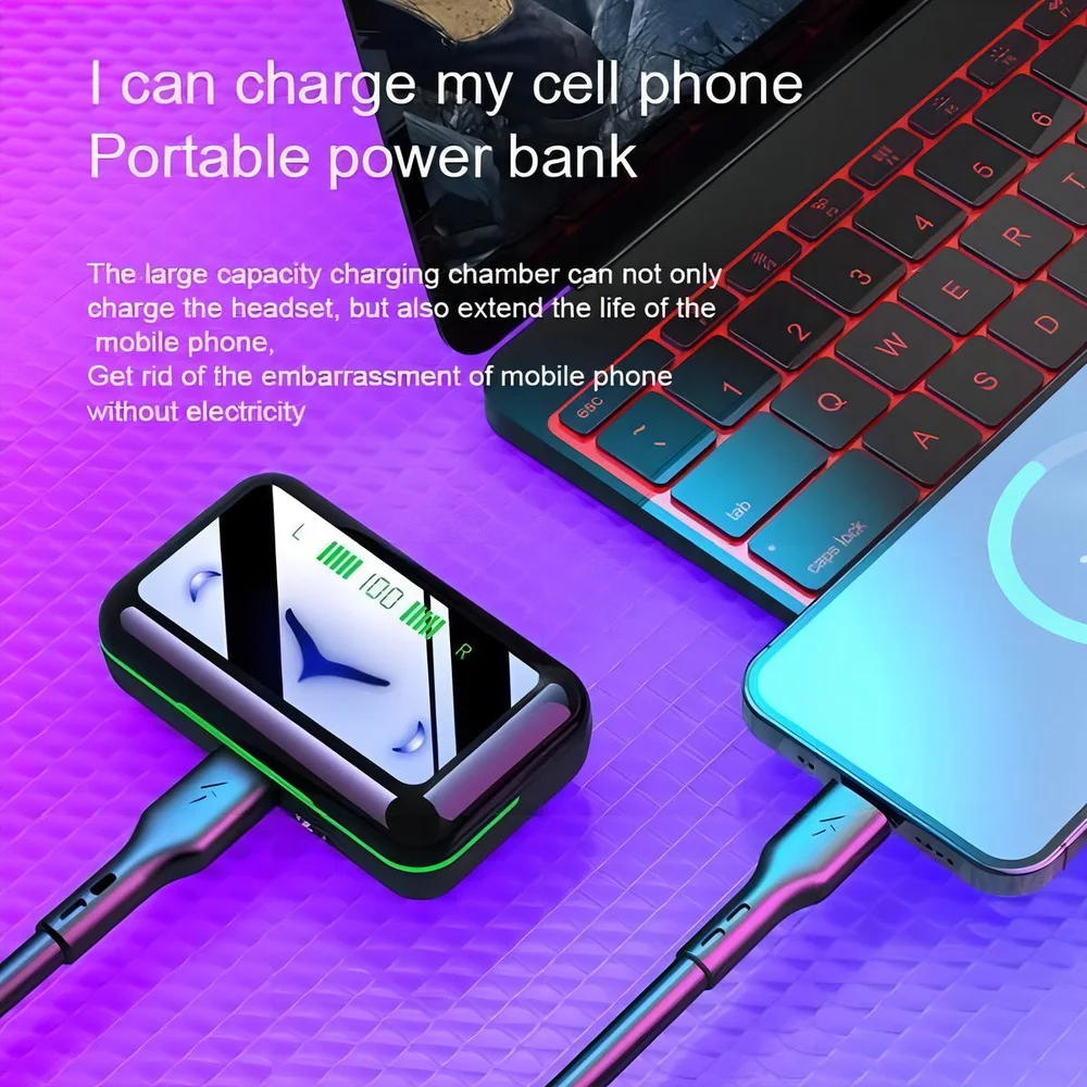 Imagem 2 de 5 do produto Fone De Ouvido Preto Tws À Prova De Suor Com Carregador Portátil E Display