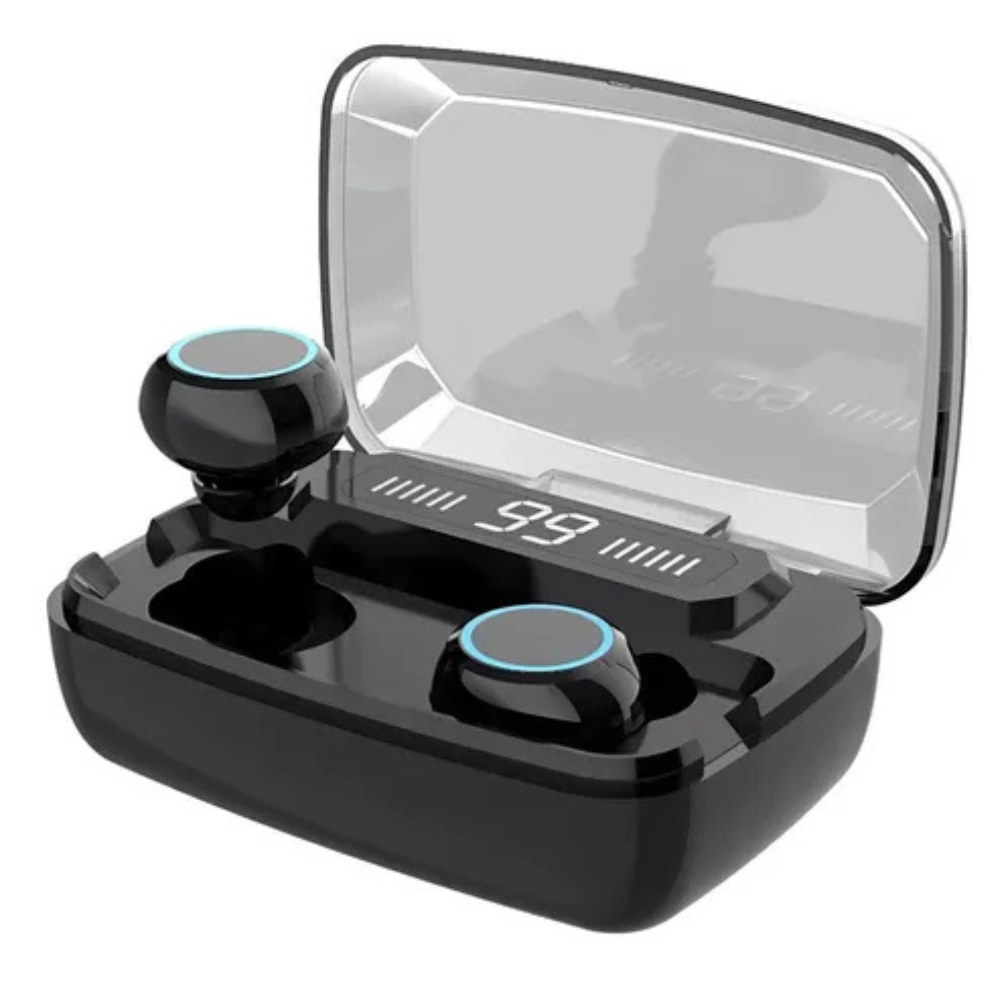 Fone De Ouvido Preto Tws Controle Touch E Base Carregadora Power Bank