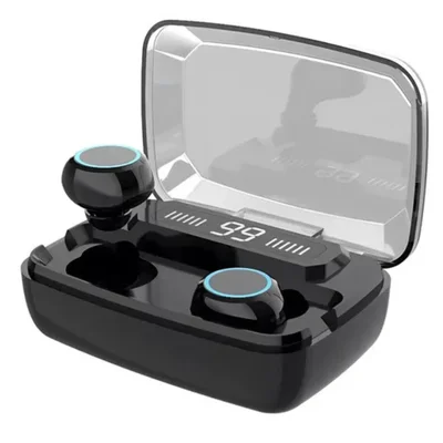 Fone De Ouvido Bluetooth Preto E Base Carregadora Power Bank