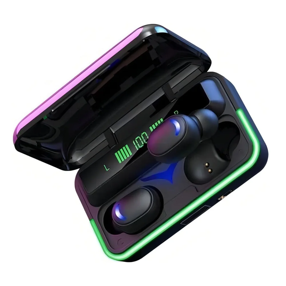 Imagem 2 de 5 do produto Fone Sem Fio Tws Preto Com Case Carregador Power Bank Design Moderno E Leve