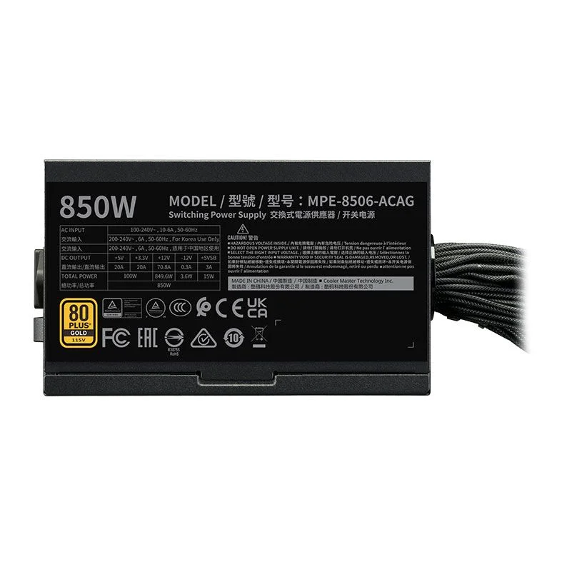 Imagem 3 de 5 do produto Fonte Cooler Master Mwe 850w 80 Plus Gold Atx C/cabo - Mpe-8506-acag-bbr