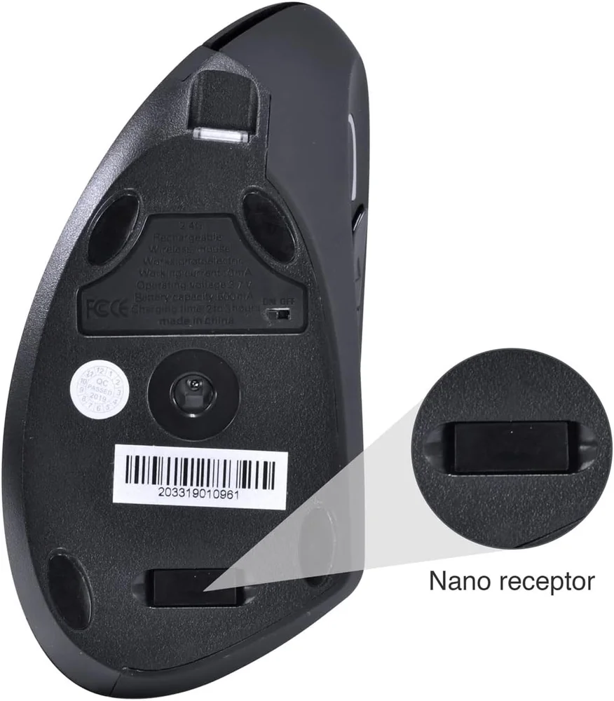 Imagem 3 de 5 do produto ?️ Mouse Vertical Sem Fio 2 Em 1 Wireless + Bluetooth, 2400dpi, Ergonômico