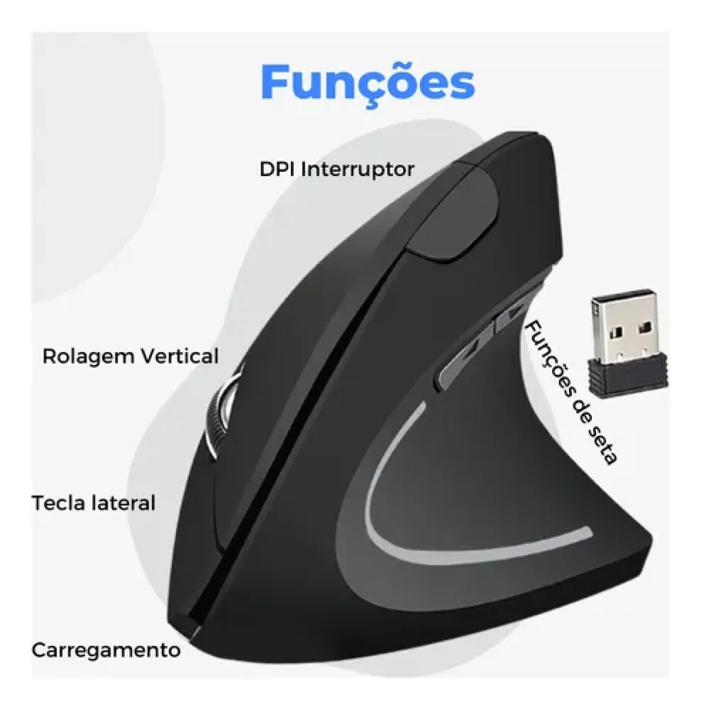 Imagem 5 de 5 do produto ?️ Mouse Vertical Sem Fio 2 Em 1 Wireless + Bluetooth, 2400dpi, Ergonômico
