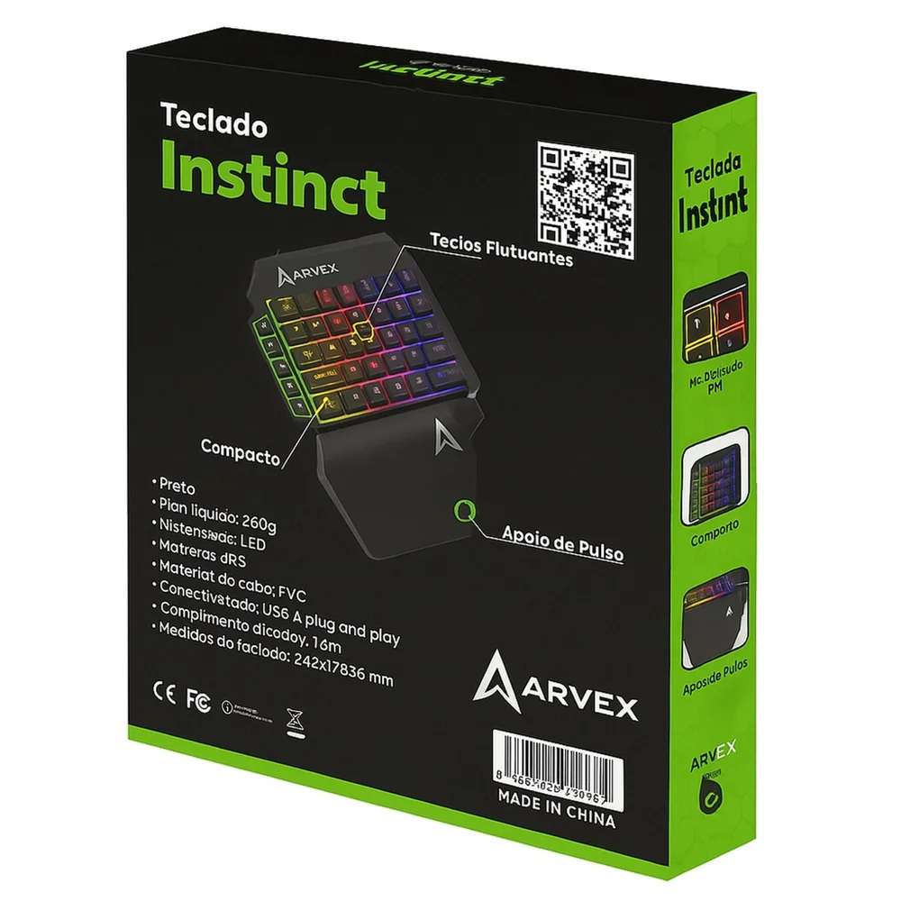 Imagem 2 de 5 do produto Teclado Gamer Arvex Instinct Single Hand 35% RGB Usb Membrana Arx-tgsh
