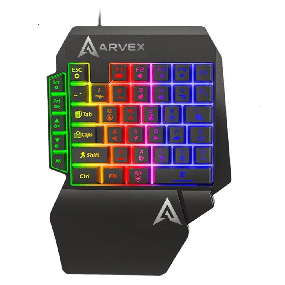 Imagem 4 de 5 do produto Teclado Gamer Arvex Instinct Single Hand 35% RGB Usb Membrana Arx-tgsh