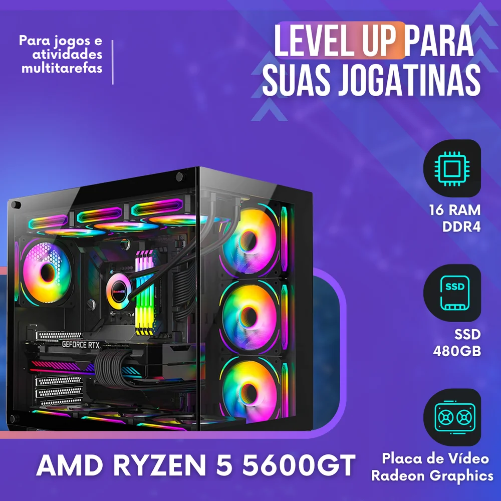 PC Computador Cpu Gamer Amd Ryzen 5 5600gt 16gb SSD 480GB - view 5