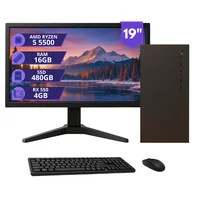 PC Computador Ryzen 5 5500 16gb 480GB Rx550 4gb Monitor 19