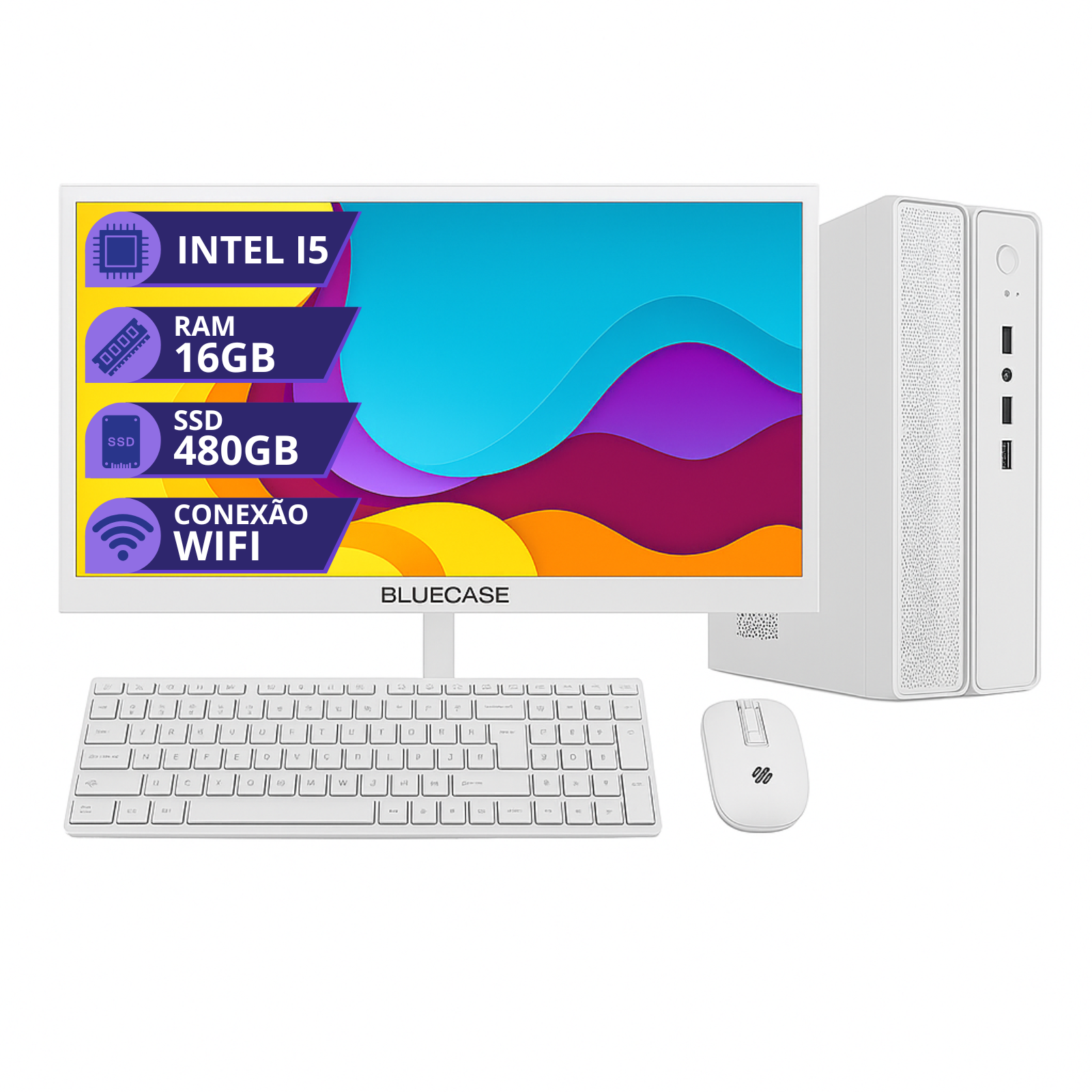 PC Computador Slim Intel i5 16gb SSD 480GB Monitor 19 Branco