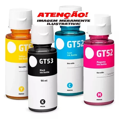 Kit 4 Refil Tinta   Impressora Hp 52 Gt52 + 53 Gt53 ( Gt51 ) Deskjet Gt 5822 416 116 517  Hp (0) Kit 4 Refil Tinta Impressora Hp 52 G