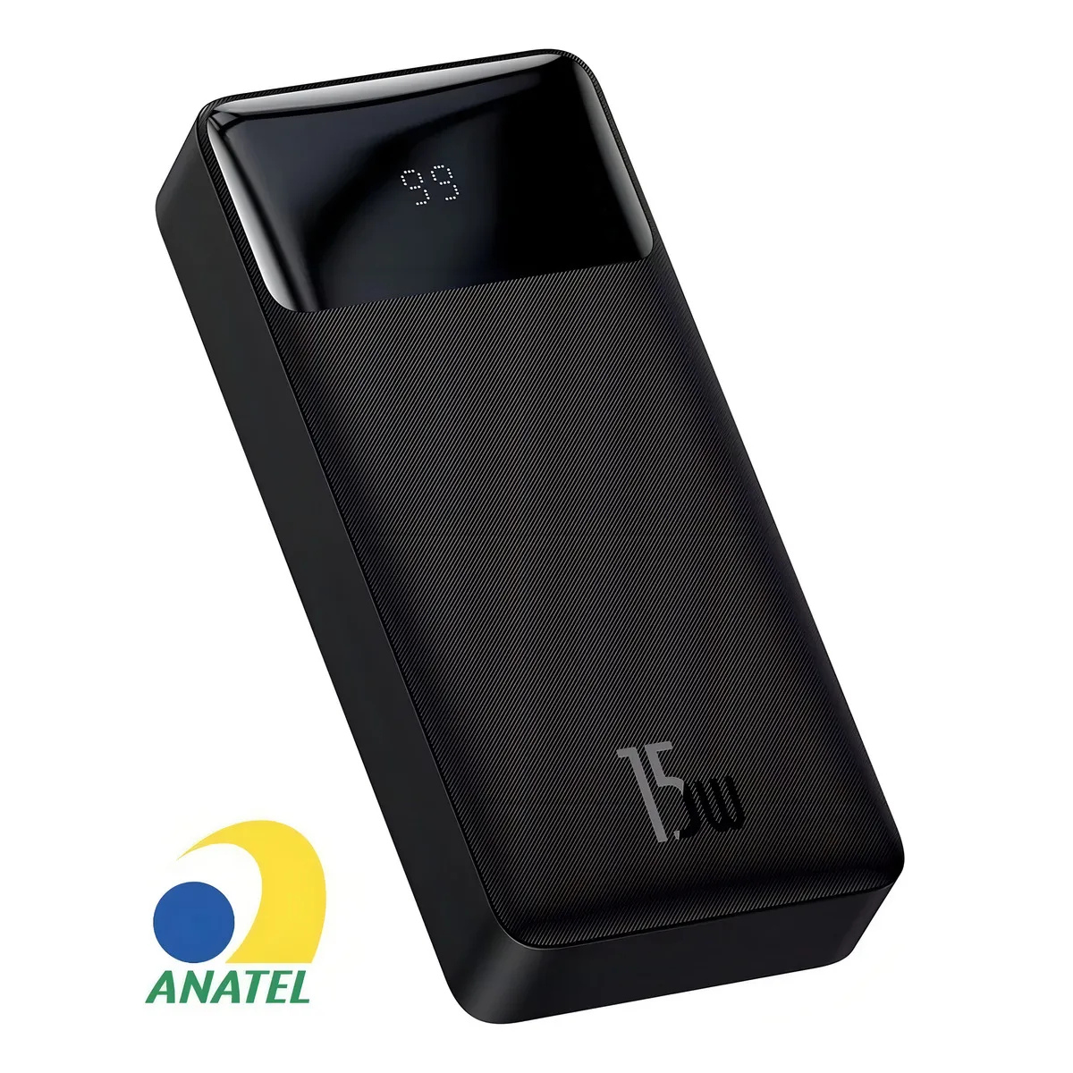 Power Bank Compacto Digital Preto 22.5w Carregamento Rápido Emergência