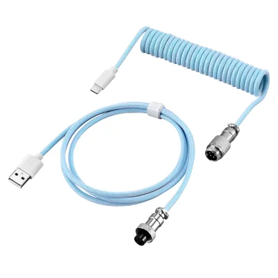 Cabo Aviador Enrolado Usb-c 3m Para Teclado Mecânico Azul