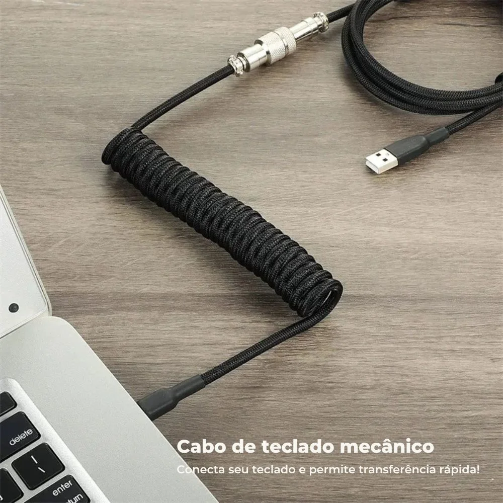 Imagem 2 de 4 do produto Cabo Aviador Enrolado Usb-c 3m Para Teclado Mecânico Verde