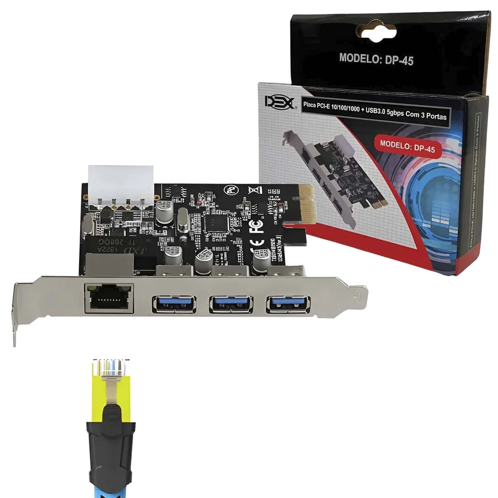 Imagem 1 de 4 do produto Placa PCi-ex Multiportas Rede Gigabit /1000 3 Portas Usb 3.0