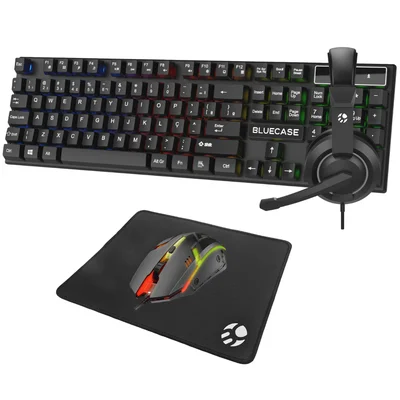 Kit Gamer 4 X 1 Teclado Rainbow + Mouse Headset E Mousepad