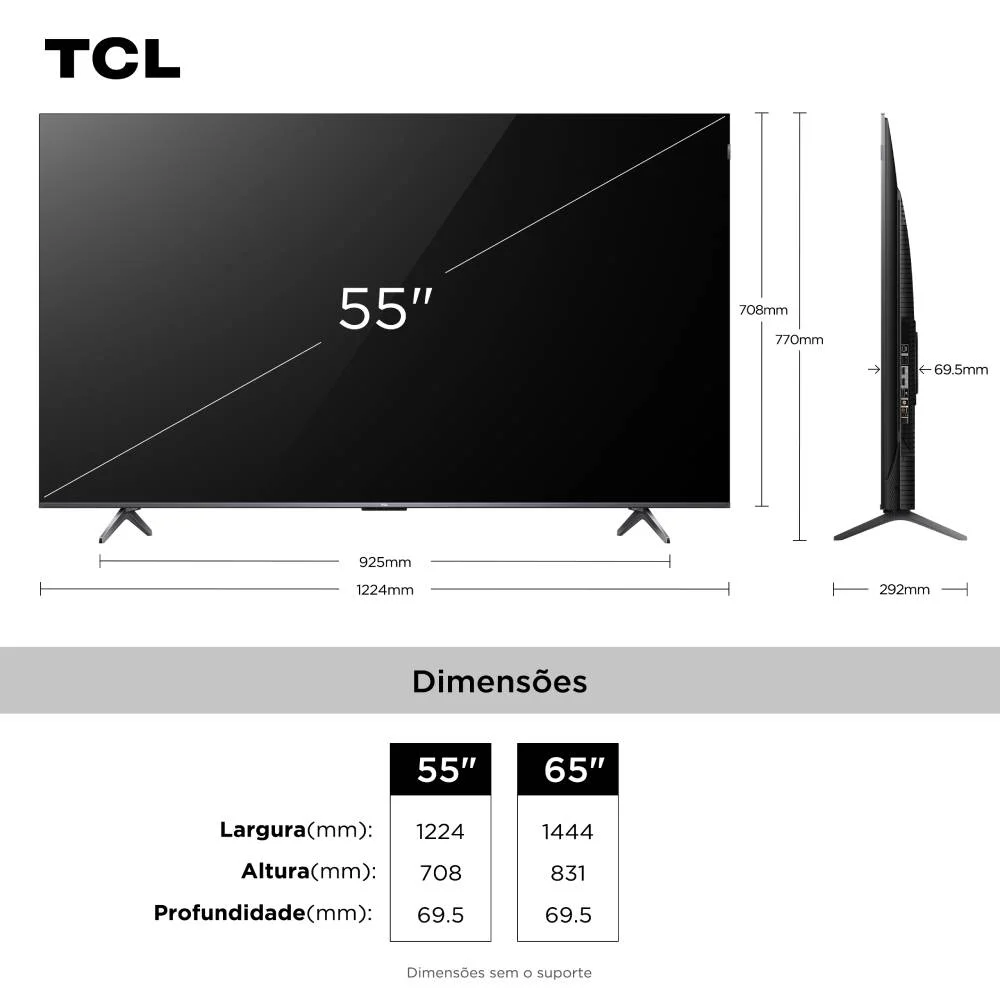 Smart TV TCL 55 Polegadas QLED 4K P8K WiFi Bluetooth Google TV 144Hz HDR10+ Dolby Atmos Vision 55P8K - view 10