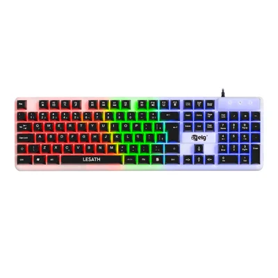 Teclado Gamer Em Membrana Lesath, Abnt 107 Teclas, Anti-ghosting, RGB, Usb, Branco E Preto, Tglh, Elg