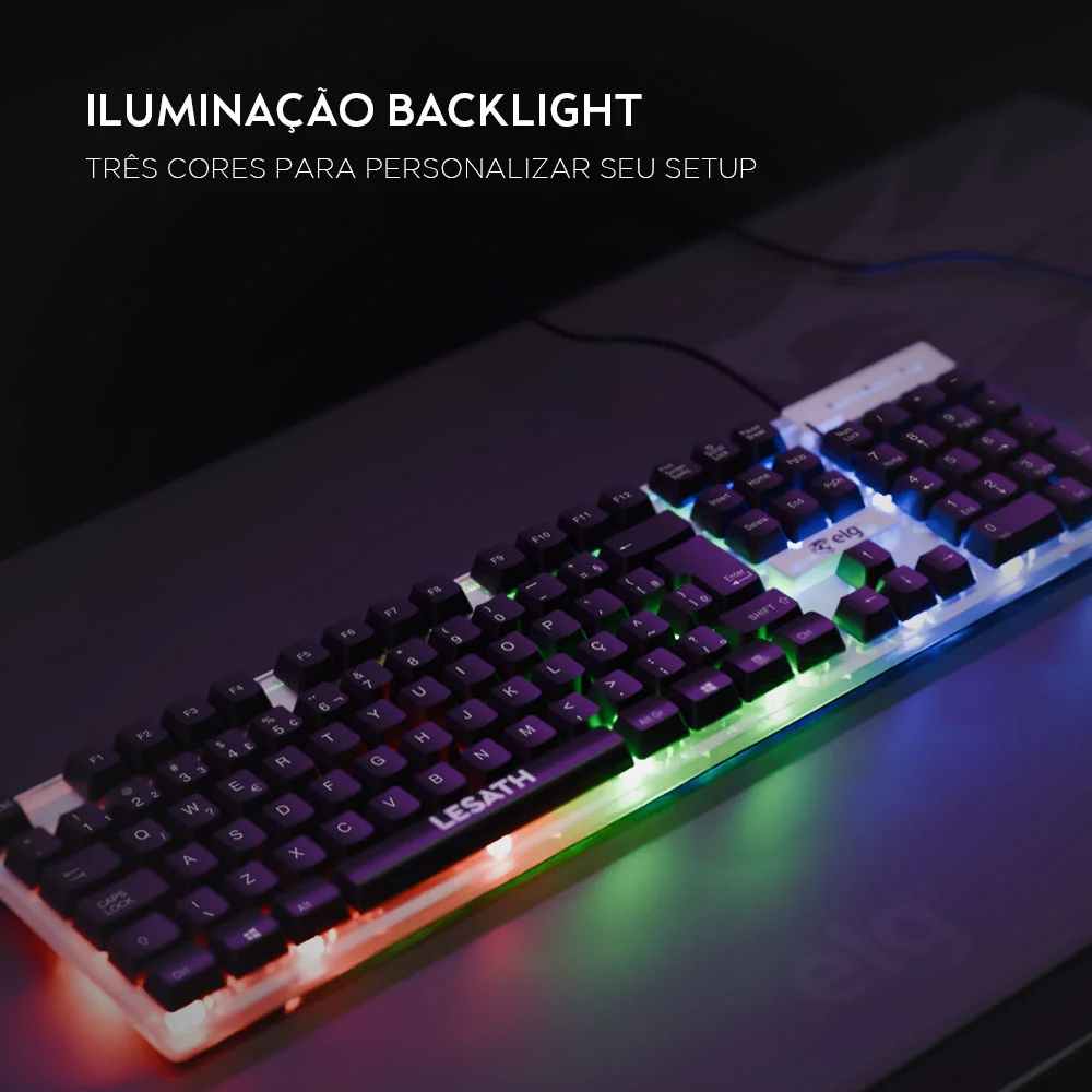 Imagem 4 de 5 do produto Teclado Gamer Em Membrana Lesath, Abnt 107 Teclas, Anti-ghosting, RGB, Usb, Branco E Preto, Tglh, Elg
