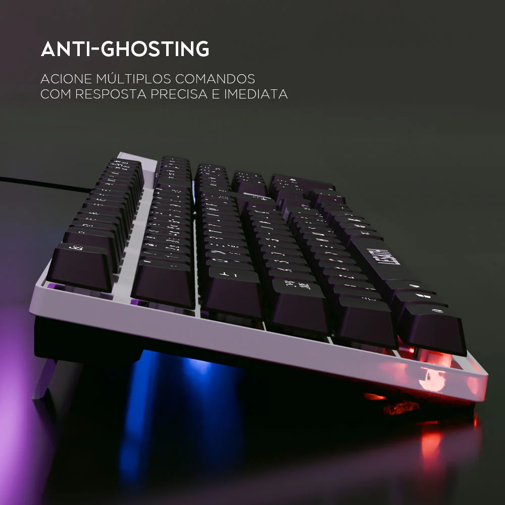 Imagem 5 de 5 do produto Teclado Gamer Em Membrana Lesath, Abnt 107 Teclas, Anti-ghosting, RGB, Usb, Branco E Preto, Tglh, Elg
