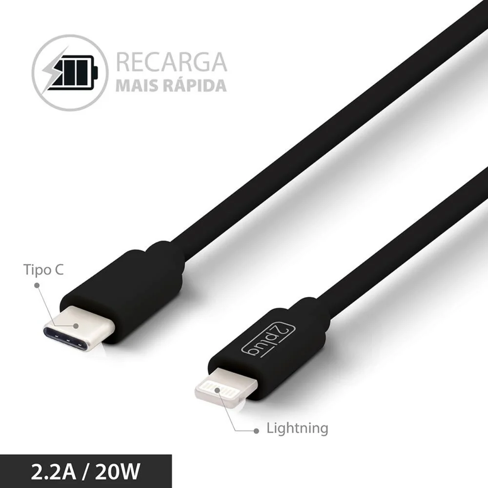 Imagem 3 de 5 do produto Cabo Preto Lightning Pd 1m Turbo Rápido Flexível Compatível E Durável