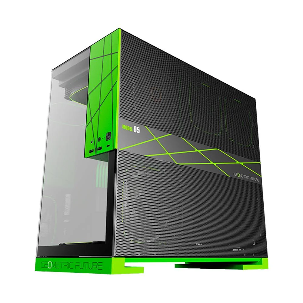 Gabinete Gamer Geometric Future Nvidia Style Edição Limitada Sem Fans Preto E Verde
