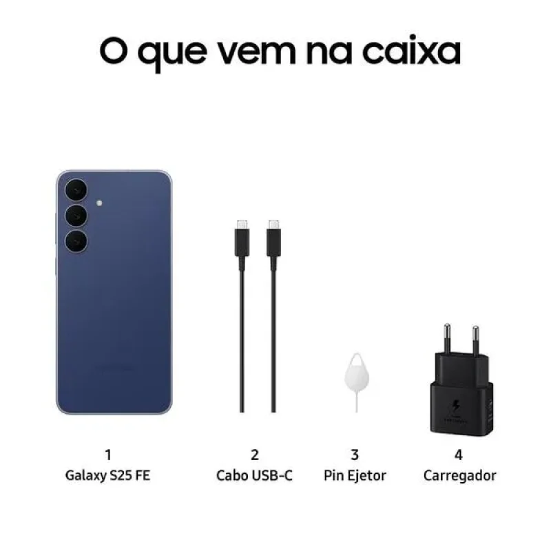 Imagem 2 de 5 do produto Smartphone Samsung Galaxy S25 Fe 5g 128GB Azul Marinho, Ram 8GB, Câmera 50mp, Selfie De 12mp, Tela 6.7"