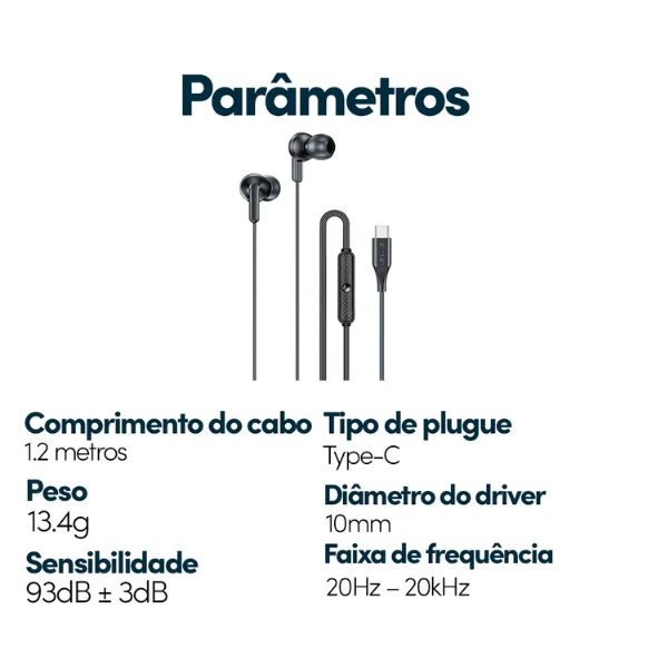 Imagem 3 de 3 do produto Fone De Ouvido Awei PC-25t Usb-c  Som Envolvente Microfone E Design Ergonômico