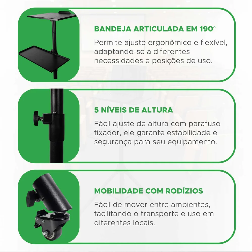 Imagem 2 de 5 do produto Suporte Pedestal Tripé Para Projetor Ou Notebook C/ Rodinhas