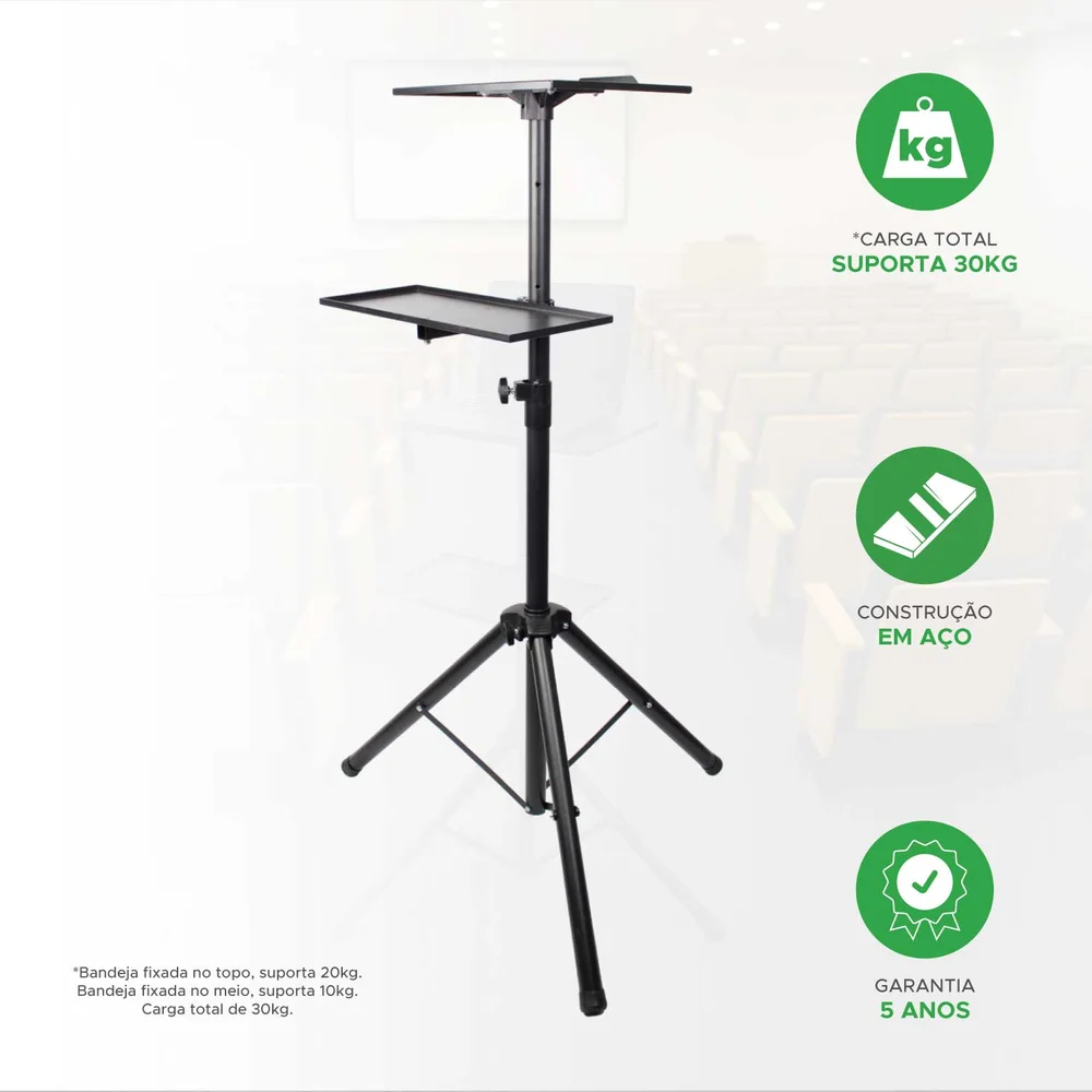 Imagem 3 de 5 do produto Suporte Pedestal Tripé Para Projetor Ou Notebook C/ Rodinhas