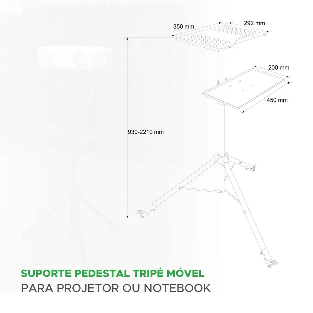 Imagem 5 de 5 do produto Suporte Pedestal Tripé Para Projetor Ou Notebook C/ Rodinhas