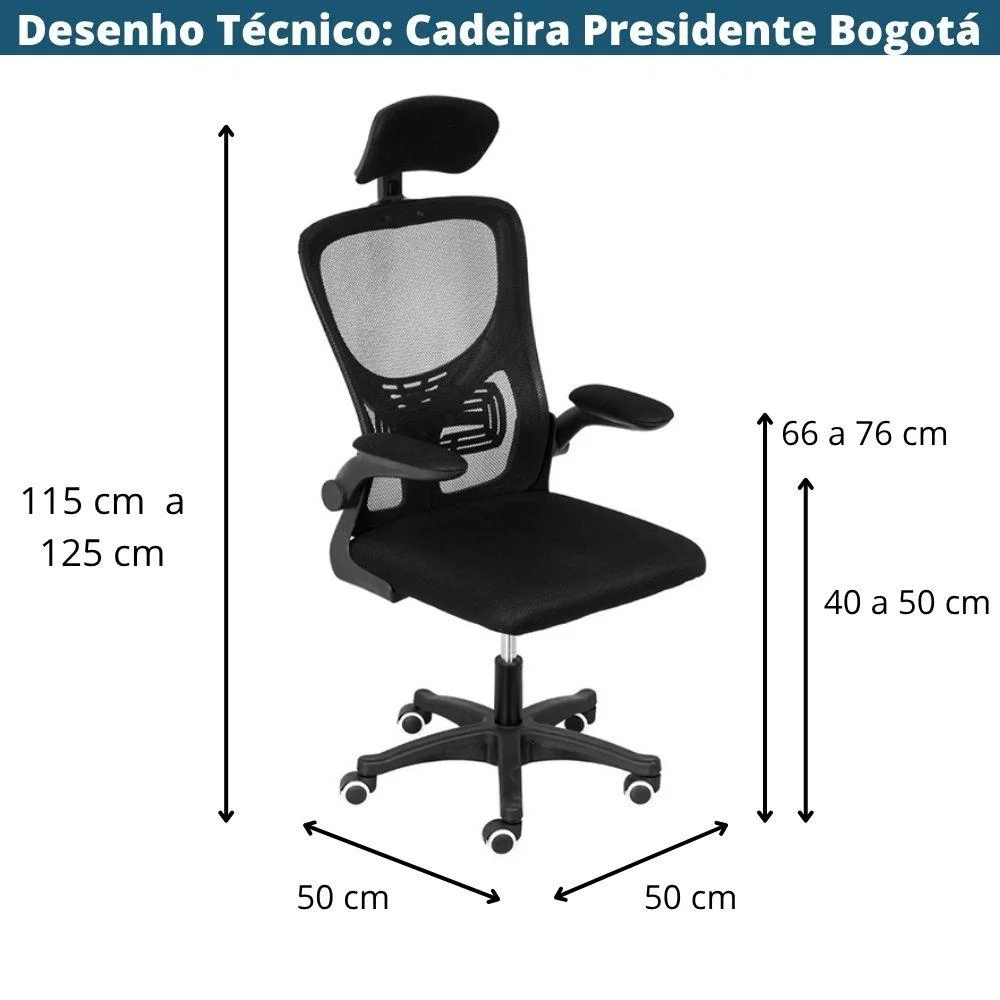 Imagem 2 de 4 do produto Cadeira Escritório Bogotá Presidente Mesh Preta