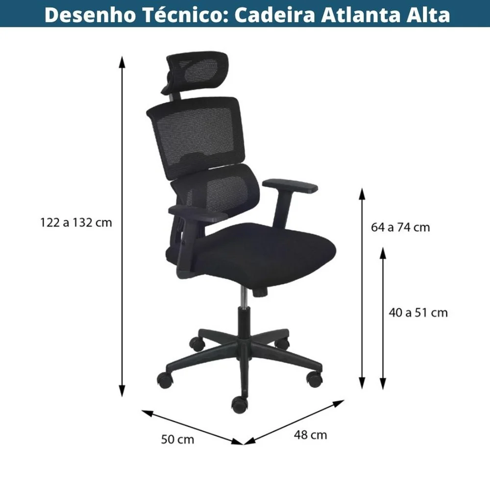 Imagem 4 de 4 do produto Cadeira Escritório Presidente Atlanta Mesh Preta
